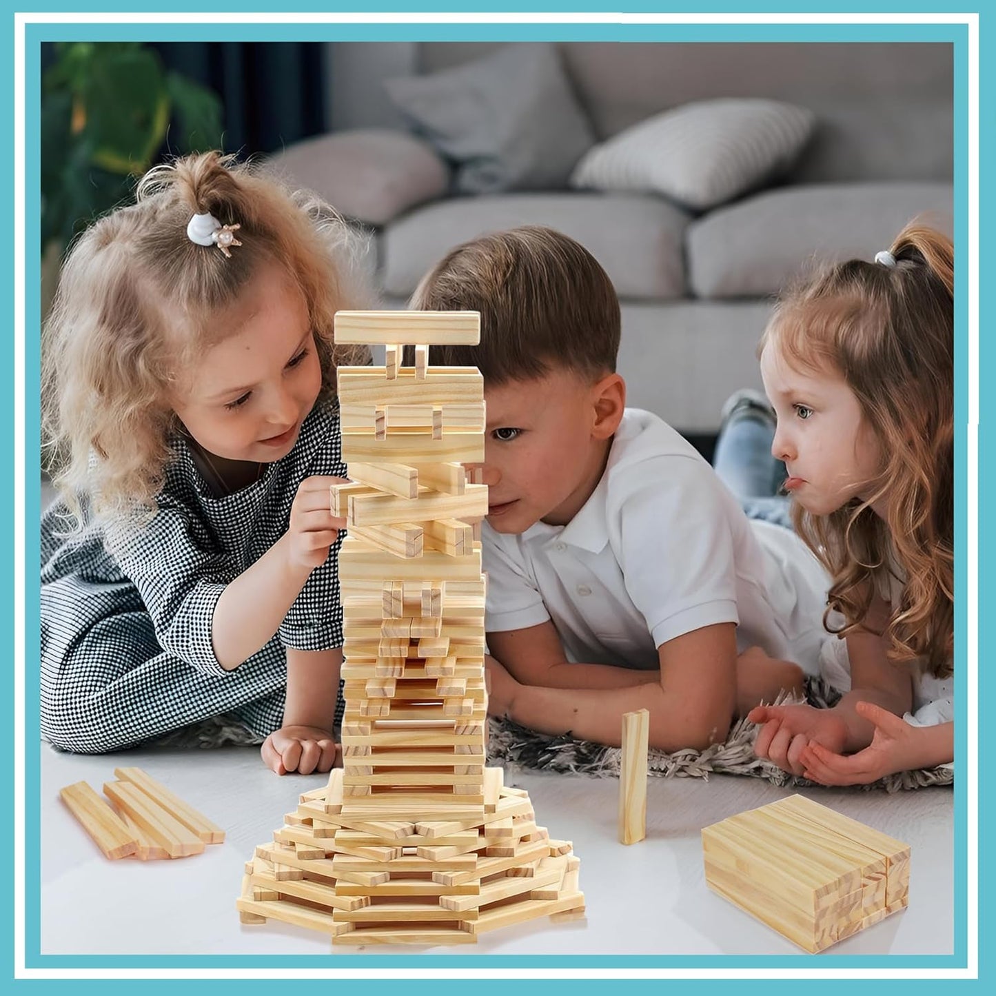 Wooden Building Blocks Set - 200-Piece Plank Block Construction Toys, STEM Educational Wood Toy for Kids and Toddlers
