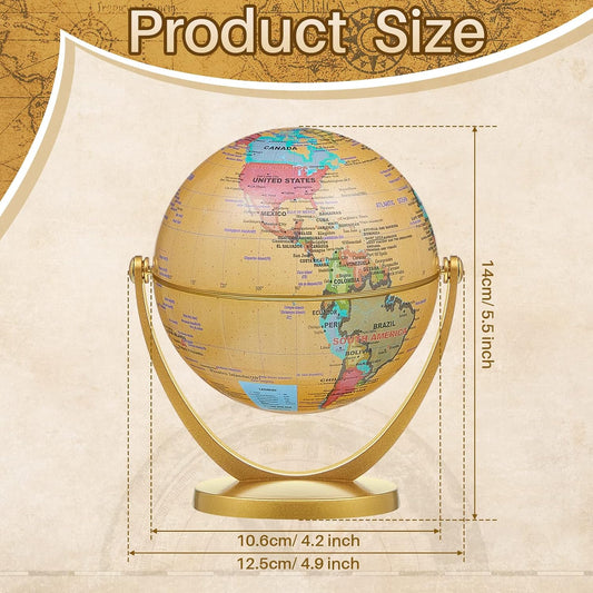 Henoyso 3 Pcs Mini Globes for Kids 4.2 in Small Antique World Map Globes with Stands Vintage Educational Geographic Decorative Desk Decor Gifts Bulk for Students Classroom Office