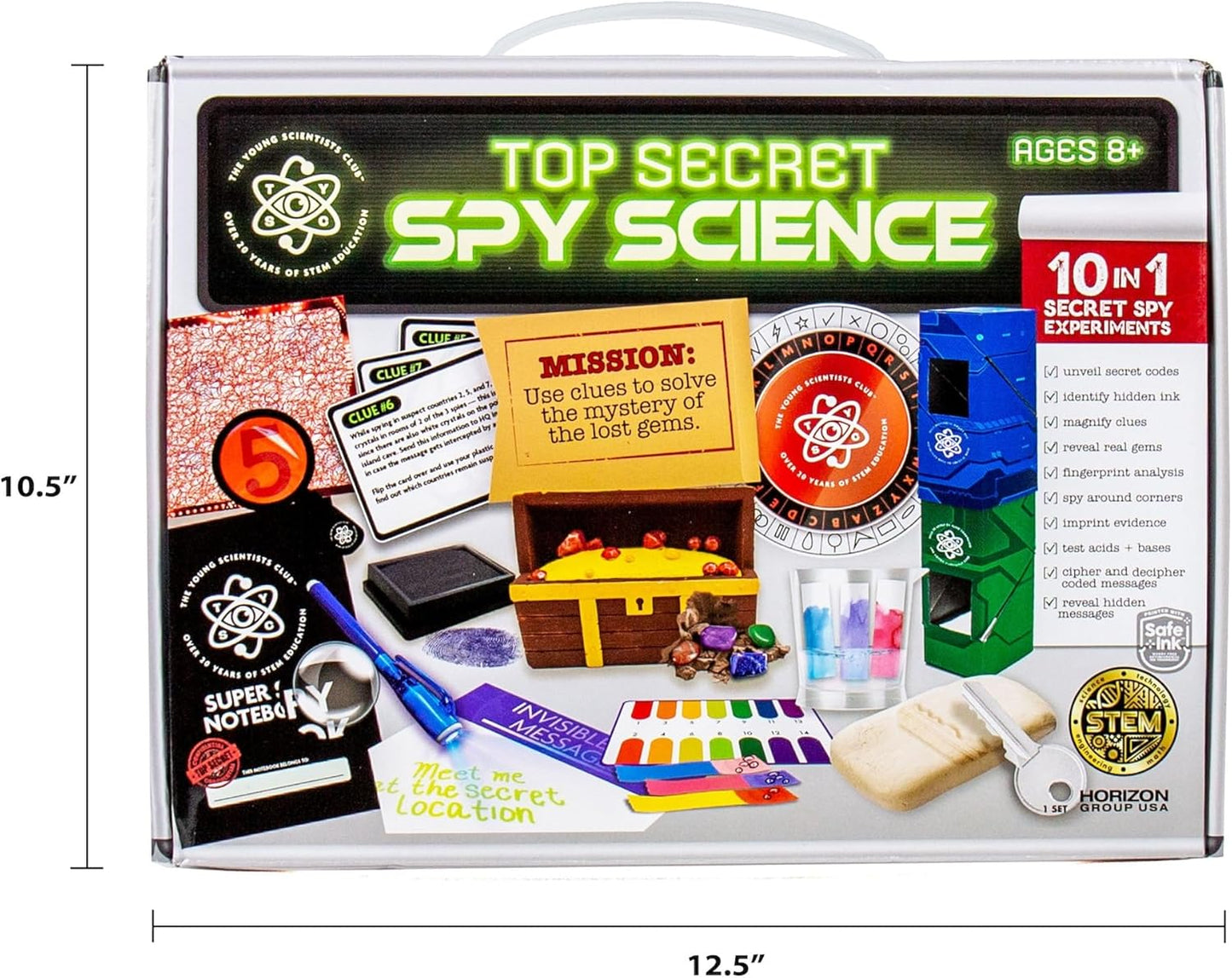 The Young Scientists Club Top Secret Spy Science Kit, Detective Kit for Kids, Crime-Solver Set for Spy Parties, Great Science Toy Gift for Boys and Girls, Be Your Own Secret Agent, Ages 8, 9, 10