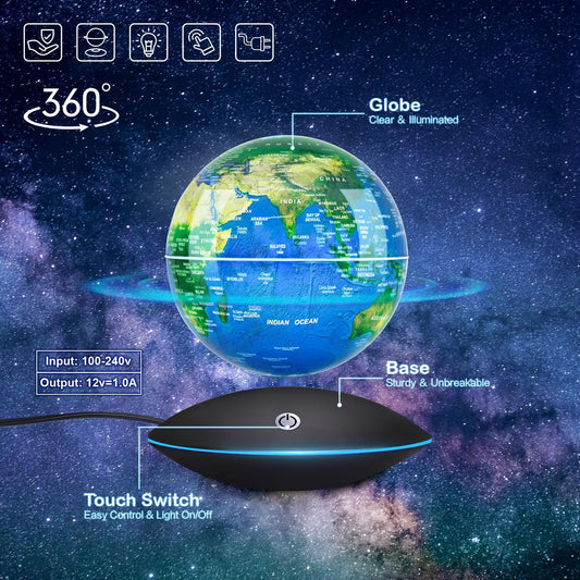 Flagest Magnetic Levitation Floating Globe with 16 Colors LED Lights, Rotating World Globe Lamp for Home Office Desk Decor Levitating Display, Cool Tech Gadgets for Men Husband Boys Girls