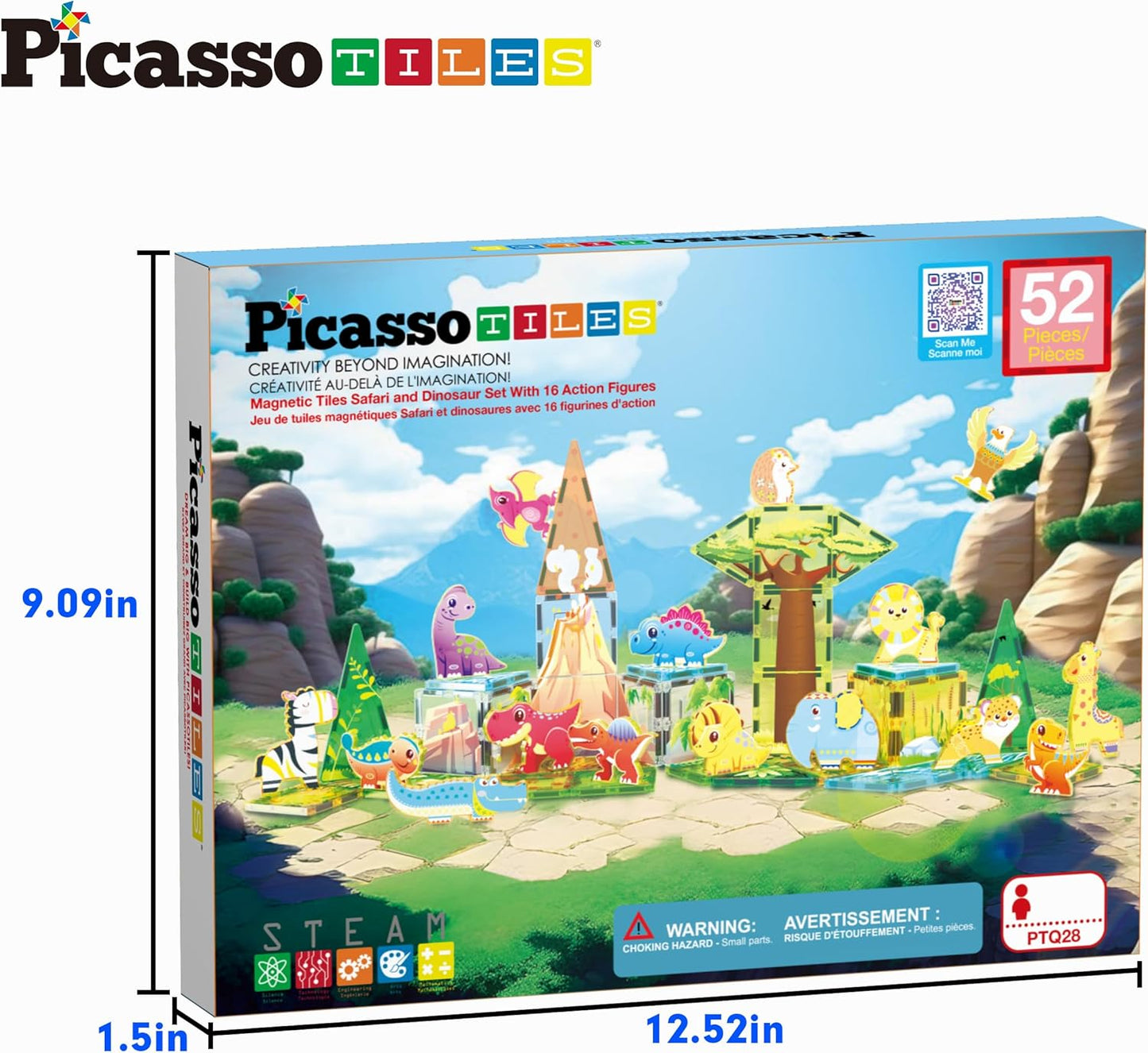 PicassoTiles Magnetic Tiles Magnet Tile Building Blocks Marine Animal World Themed Set with 8 Ocean Character Action Figures STEM Learning Toy Construction Toddlers Boys Girls Ages 3+ PTQ25