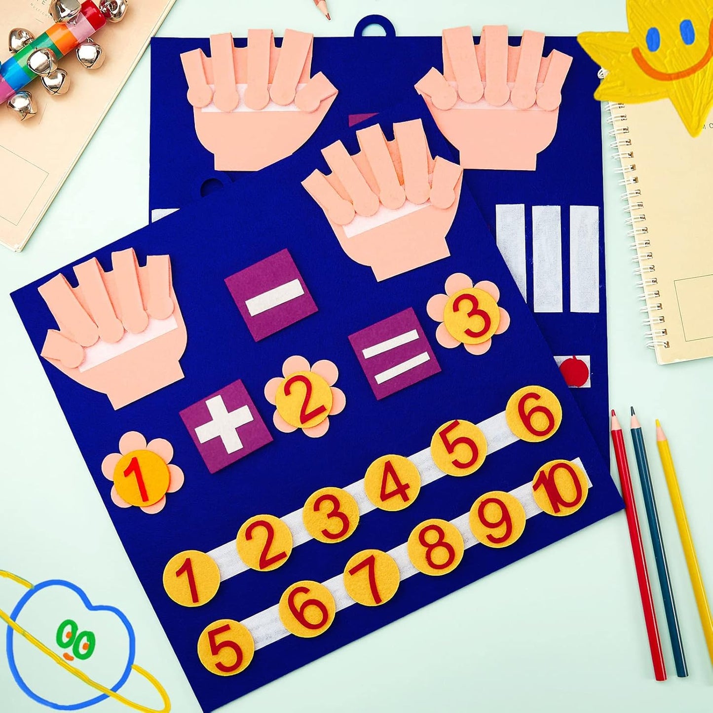Deekin 2 Sets Handmade Felt Finger Math Toy Set Felt Math Toys Number Learning Counting Finger Boards Kindergarten Early Learning Toys Games Addition Subtraction (Skin Color)