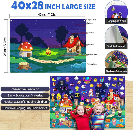 SKOLESK 204Pcs Animals Felt Busy Board Story Set with Storage Bag Preschool Large Wall Storyboard Forest Themed Early Learning Interactive Play Kit Wall Hanging Gift for Toddlers Kids 40 X 28 Inch