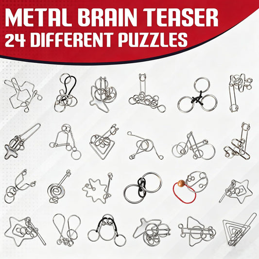 Metal Puzzles Brain Teaser, 24pcs Metal Wire Puzzles for Adults Kids Teenagers, Classical Mini Mind Ring Puzzle Set, Educational IQ Unlock Interlocking Toy Lock Puzzle Gift Set