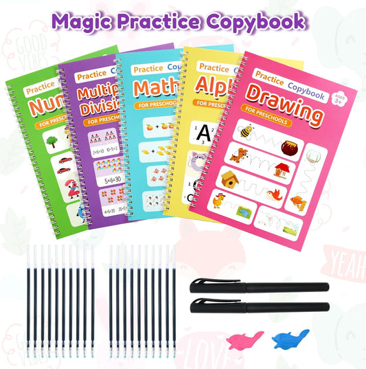 Elover Magic Grooved Writing Practice for Kid-Grooved Handwriting Practice for Kid 5-7 8-10- Magic Copybooks for KidsAges 3-5 Toys for Ages 5-7 Preschool Learning Activities (5 Book)