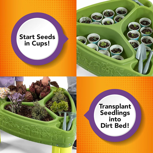 Simplay3 Seed to Sprout Raised Garden Planter, Kids Outdoor Kit with Garden Tools for Growing Flowers or Vegetables, Green, Made in USA