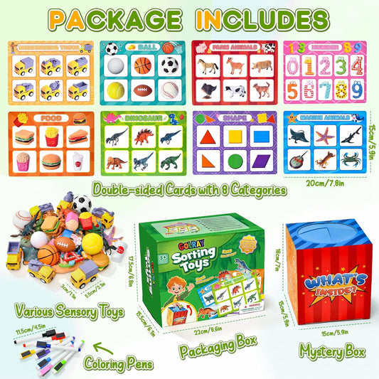 Golray Sorting Toys for Toddlers with Mystery Box, Educational Sorting Games with 8 Themes and 52 Matching Pieces for Preschool & Home Learning, Speech Therapy Toys, Montessori Gift for Kids Ages 3–5