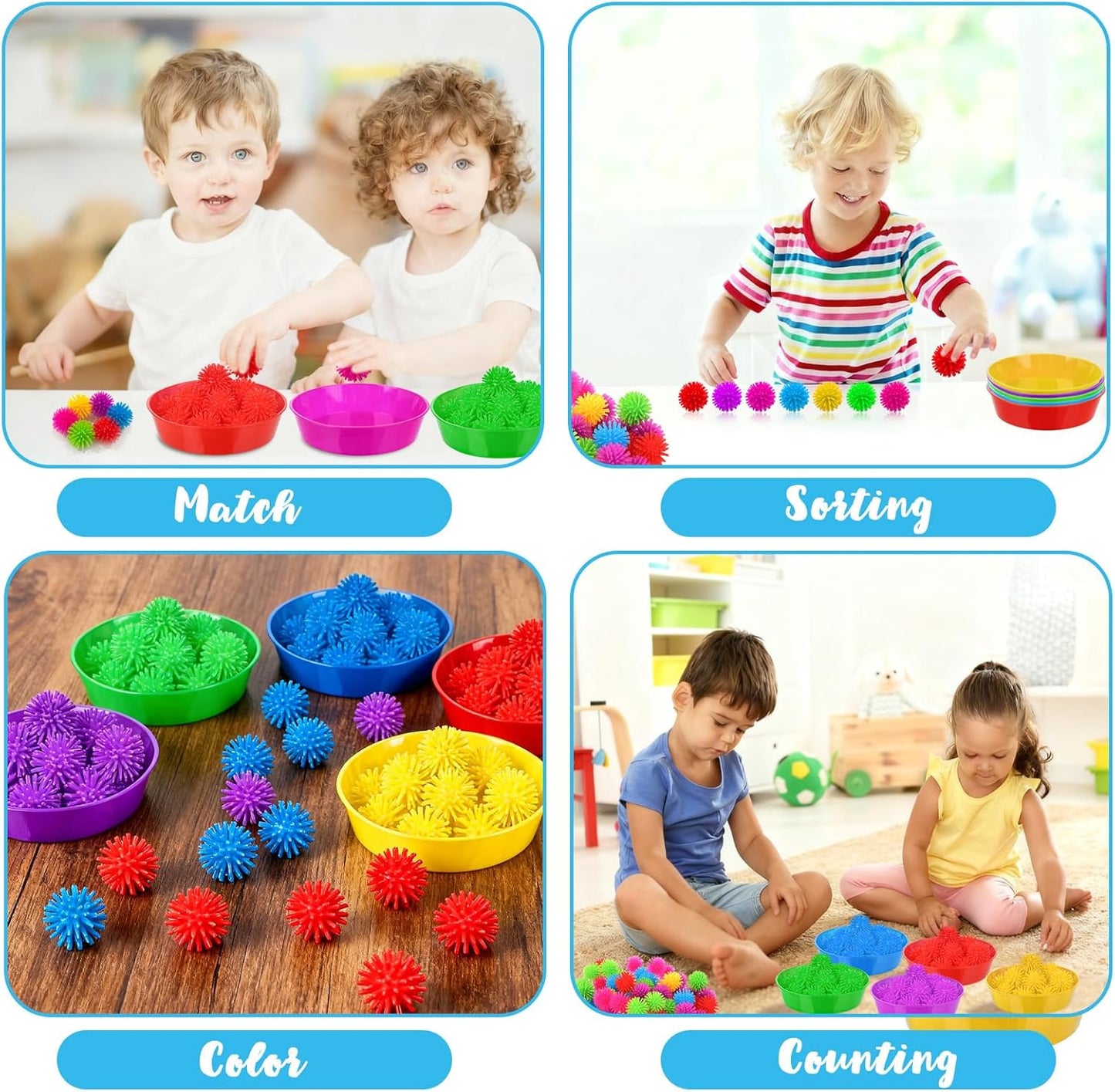 85 Pcs Sensory Bin Filler Kit with Tools Fine Motor Skills Set Counting Sorting Training Set with 72 Hedge Balls 5 Tweezers 3 Scissors Clips 5 Cups Learning Activities for Home School