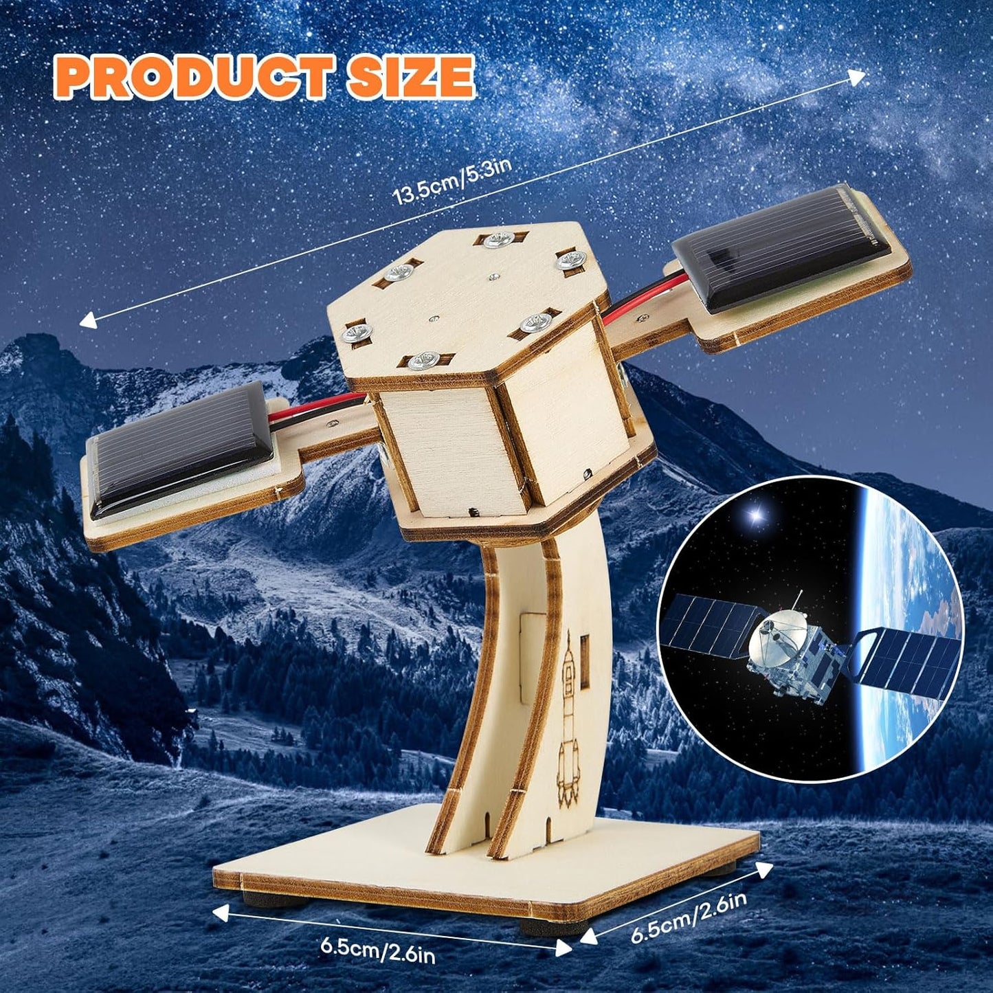 DIY Rotating Solar Satellite - 3D Wooden Puzzle Building Toy.STEM Educational Science Craft Model Kit for Kids.Creative Artificial Satellite Space Model.
