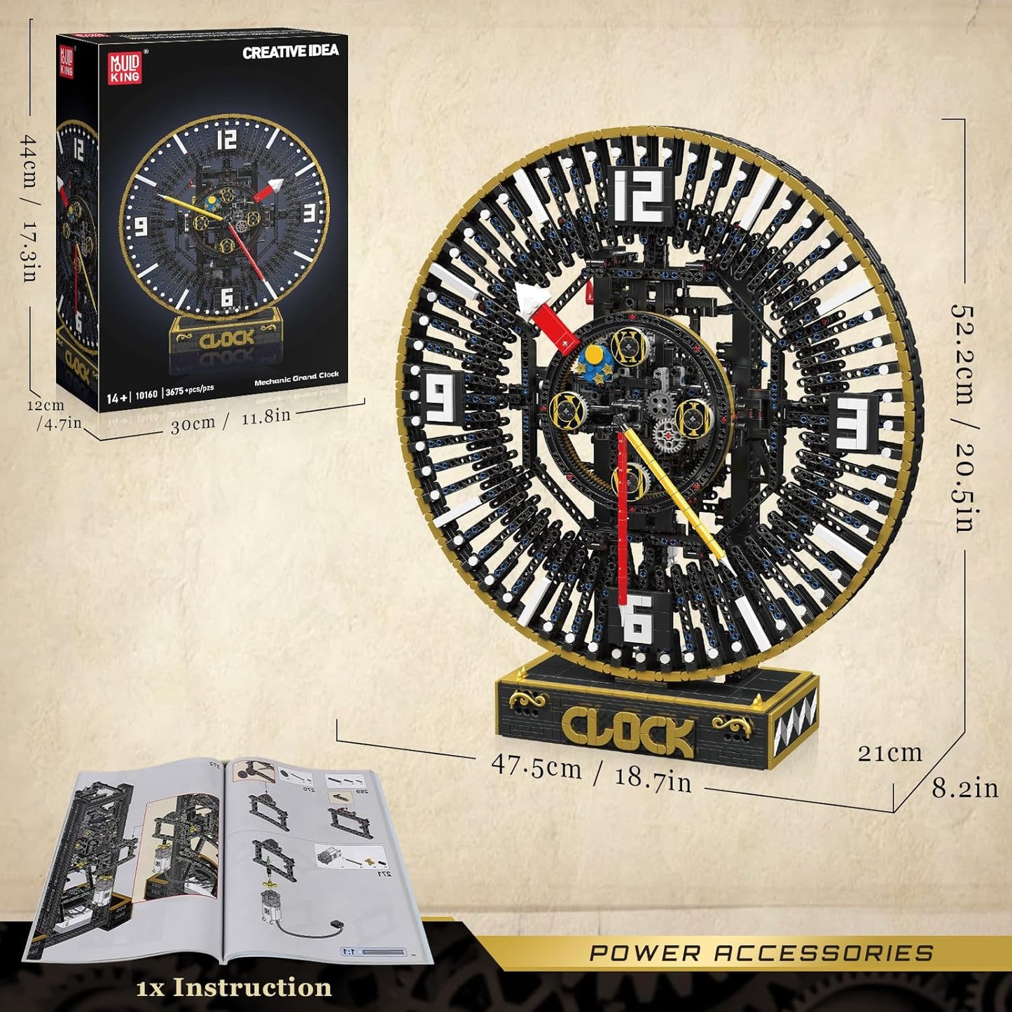 Mould King Cyberpunk Grand Clock Building Blocks Set, 3675+ Pcs Real-Time Clock Model Kit with Mechanical Gears, App Control Electric Building Model Kit, Creative Gift Toys for Adults Teens