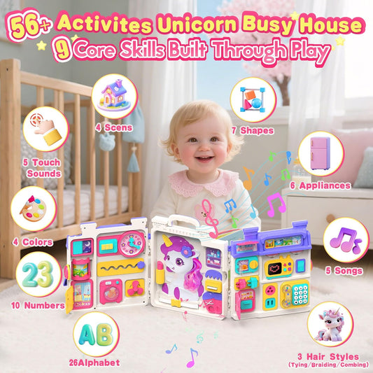 ELFJOY Montessori Toys for 1 Year Old Girl Gifts, Busy Board for 1 2 Year Old - 56+ Activities Bilingual Early Educational Learning Toddler Baby Girl Toys, First Birthday Gifts for 1 2 Year Old Girls