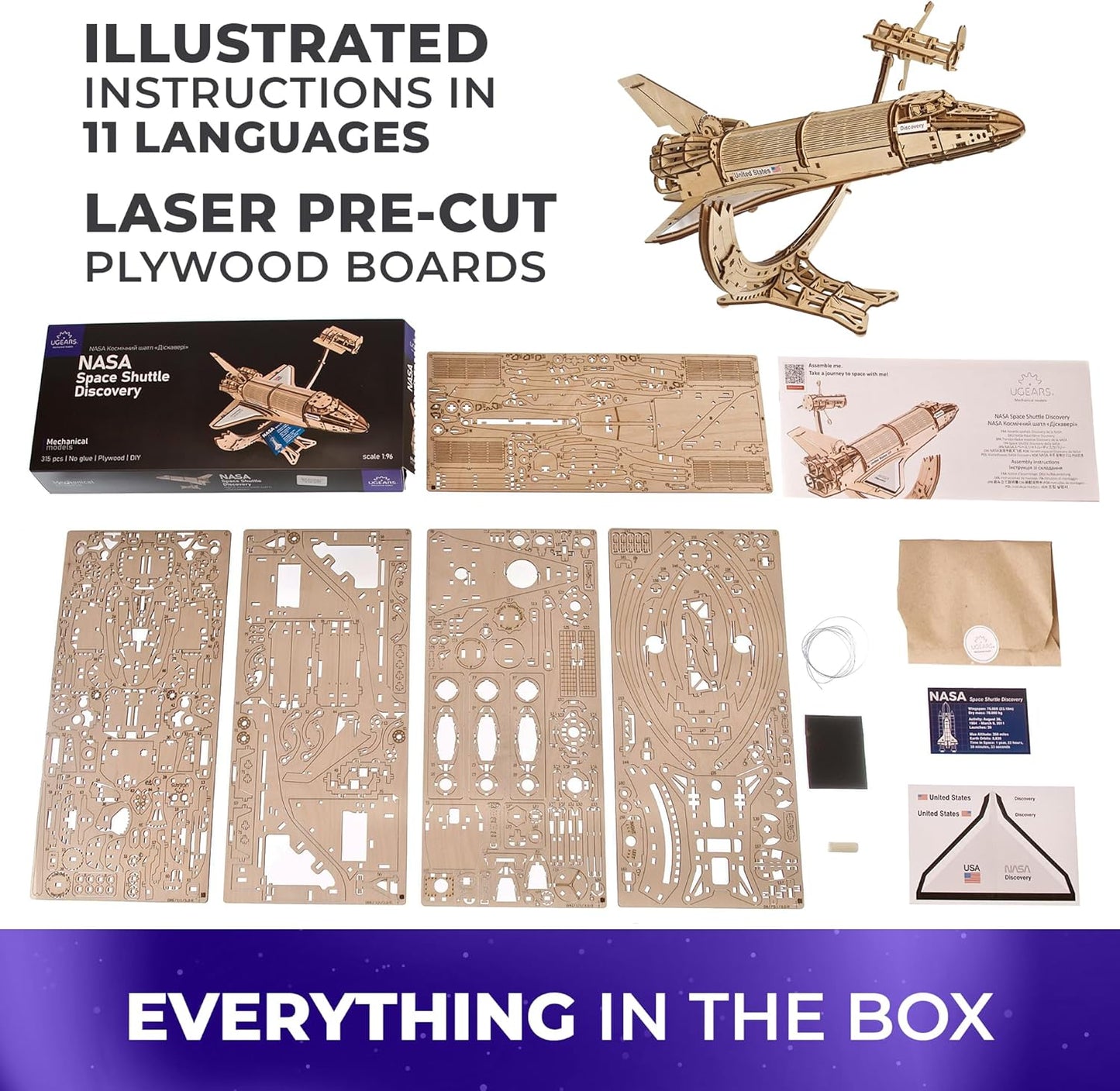 UGEARS NASA Saturn V 3D Puzzles for Adults - Wooden Model Kits for Adults Model Rocket Full Kit Space Shuttle Model Aerospace Engineering Gifts Brain Teaser, Hobby Set
