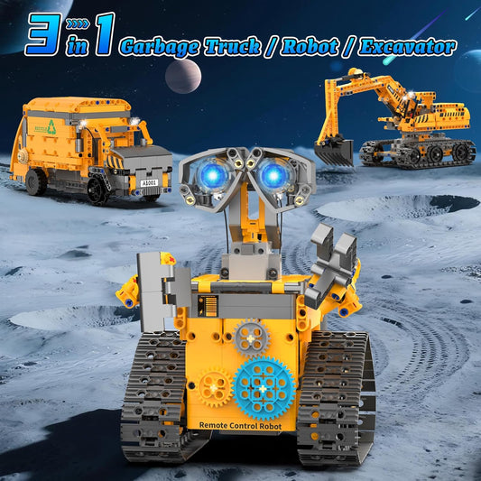 Robot Building Kit Toys for Boys Age 8-12 with 700 Pcs, 3 in 1 Robotics Excavator Garbage Truck with App & Remote Control, Coding Robot Building Set, Birthday Gifts for 8-14 Years Old Boys