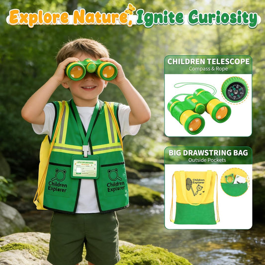Kids Explorer Kit & Bug Catcher Kit with Vest, Carry Bag, Binoculars,Observation Jar, Butterfly Net, Magnifying Glass, Outdoor Nature Exploration STEM Toys Camping Gift for Boys Girls Ages 3-7