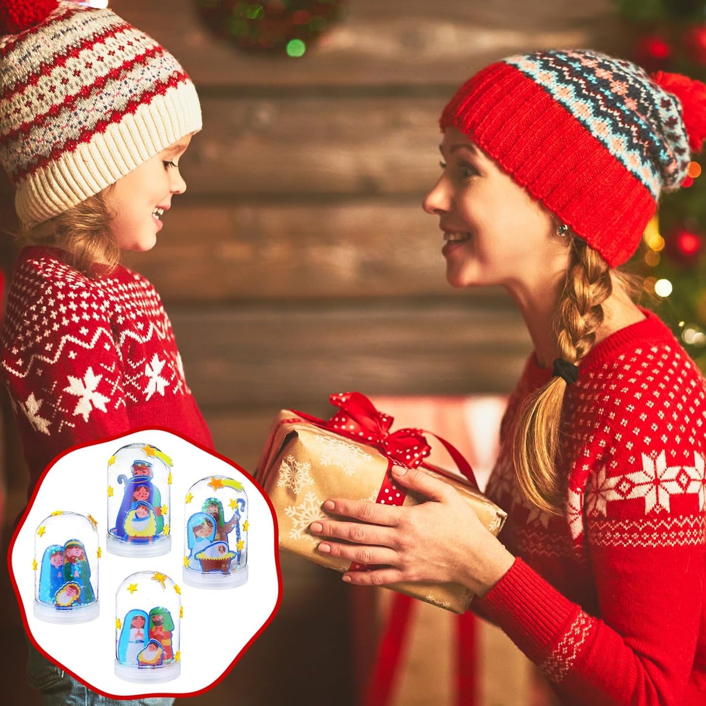 Shappy 12 Sets Christmas Nativity Snow Globe Craft Kits DIY Make Your Own Plastic Glitter Snow Globe Kit for Xmas Gifts Religious Sunday School Home Activities