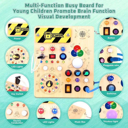 Konijiwa Busy Board, Montessori Toys for 1-3 Years Old Boys & Girls, Sensory Toys for Kids with Autism, Toddlers Learning Activity for Early Development (Busy Board v5)