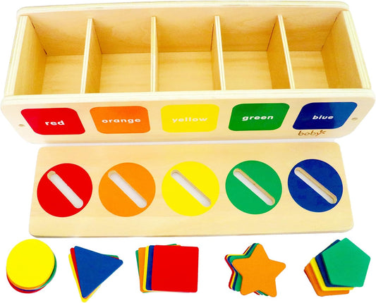 Dailyfunn Montessori Toy Wooden Sorting Cup&Fishing Game 2-in-1 Colors Shapes Sorting Matching Learning Toys for Toddlers 1-3 Year Old