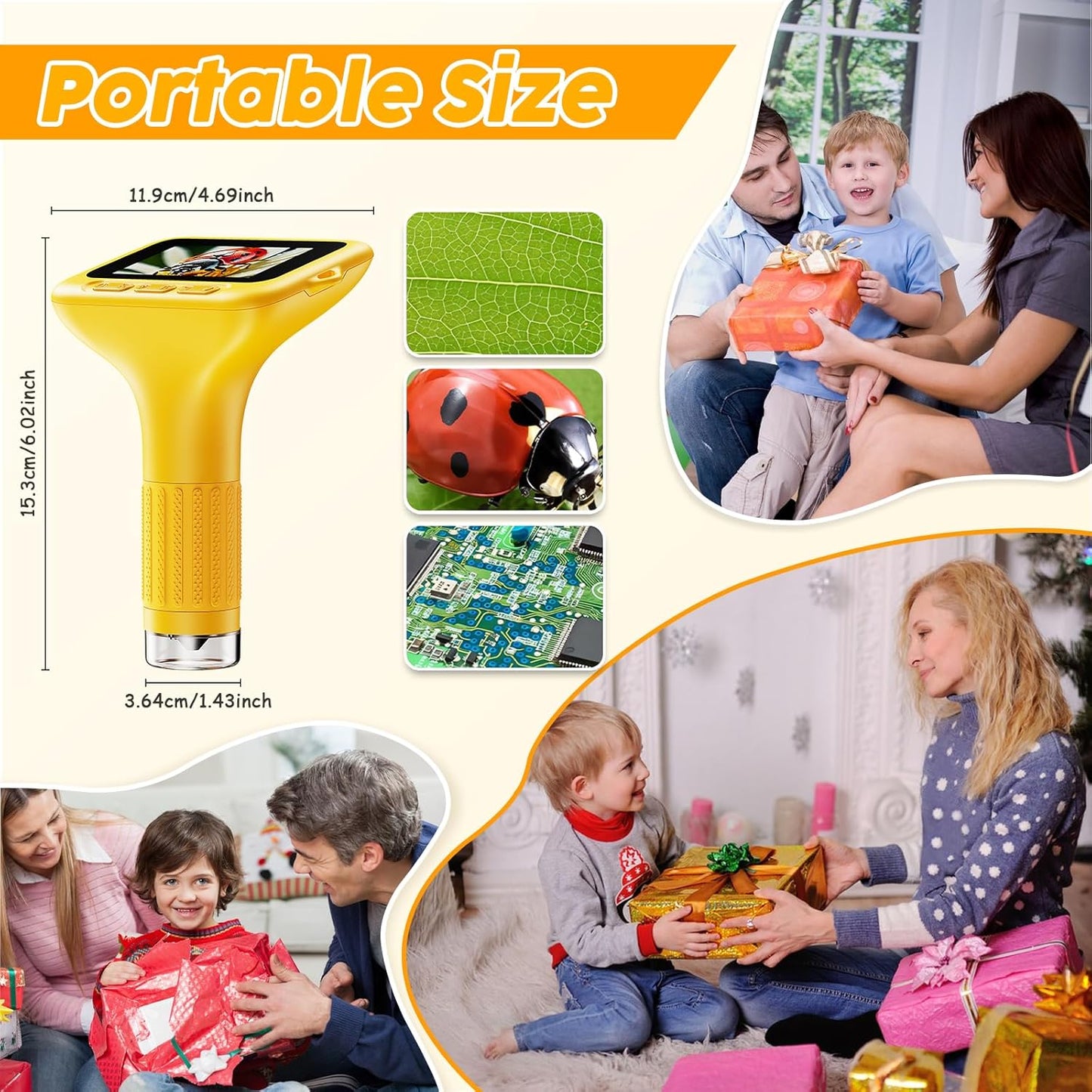 1000X Handheld Digital Kids Microscope with 3.0" IPS Screen, USB-Powered STEM Educational Science Toy with 8 LED Lights & Photo/Video Capture, Portable Learning Gift for Boys & Girls(White)
