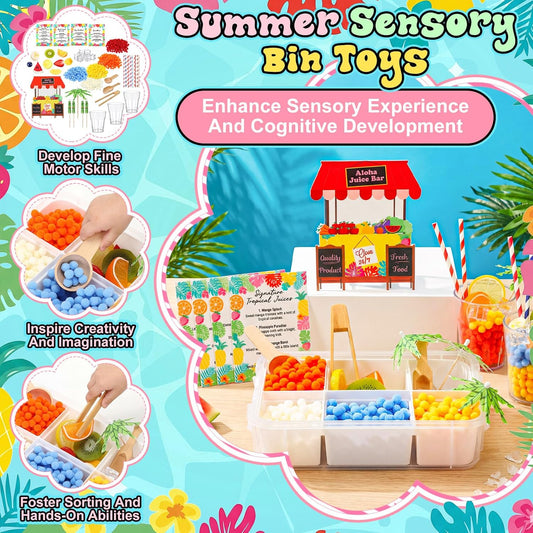 Thenshop Summer Aloha Juice Bar Sensory Bin Lemonade Stand Summer Sensory Bin Filler Sandbox Play Sand Kit Juice Stand Education Activities DIY Making Kit for Play Gift Sorting Counting Training