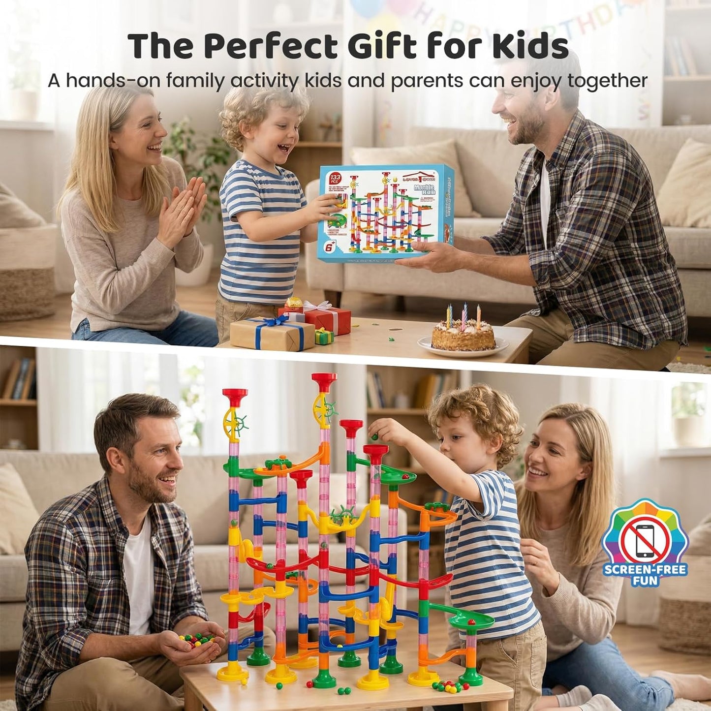 LovesTown Marble Run Toys, 133PCS Marble Maze Game for Kid, Construction Building Blocks Toys with Marbles, for Kids and Parent-Child Games, Classroom Valentines Exchange Gifts, Birthday Gift for Kids