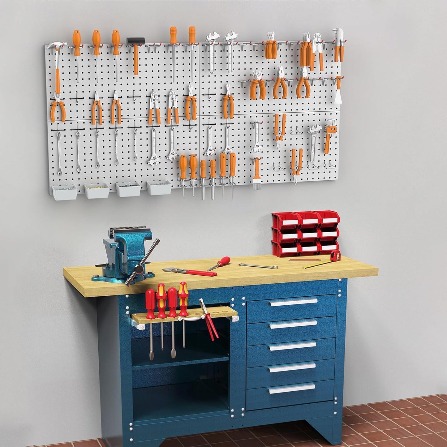 WALMANN Metal Pegboard Kit with Accessories for Wall, Garage Tools Storage Pegboard System for Garage, Workbench, Modular Peg Board Tool Organizer Board with Hooks(Black)