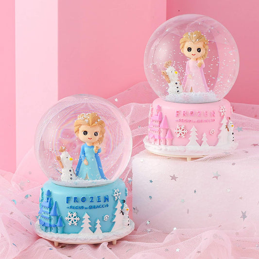Snow Globe for Kids with Music, VECU 3.14 Inch Little Girl Llluminated Automatic Snow Home Decor for Girls Kids Gift, Musical, Resin/Glass (Large/Pink)