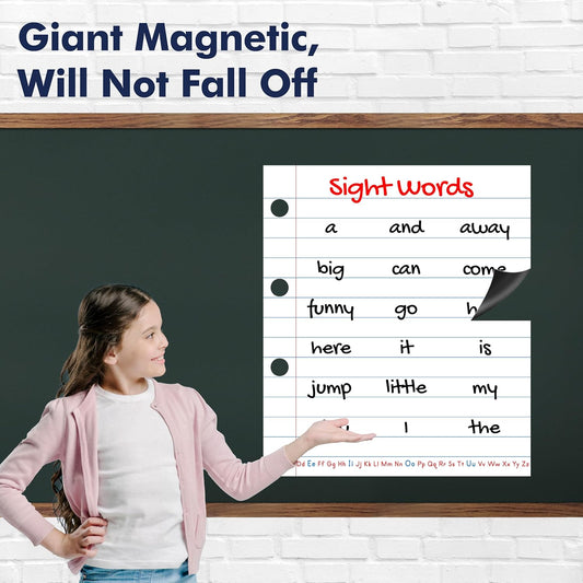 Magnetic Notebook Paper, Erasable & Writable Handwriting Lined Paper Dry Erase Writing Strip Learning Tool for Classroom School, Whiteboard, Blackboard, Office Supplies (17” x 20”)