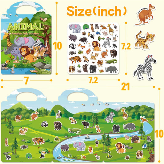 6 Sets Reusable Sticker Book for Toddlers 3-6, Jelly Sticker Books for Toddler, Travel Sticker Activity Toys for Kids 3 4 5 6 Years Old Girls & Boys