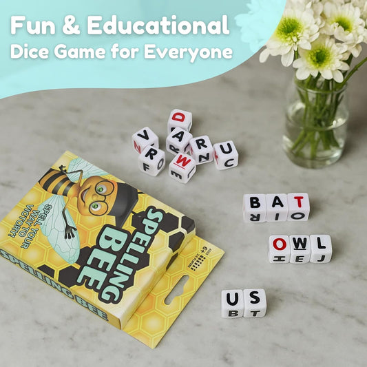 TDC Games Spelling Bee – Letter Dice Word Game for Kids and Adults, 26 Alphabet Dice, Fast-Paced Educational Travel Game, 2–8 Players Ages 6+, Vocabulary Builder for Family, School, and Classroom