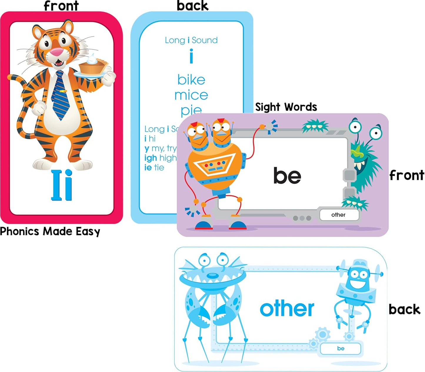 School Zone Reading 4-Pack Flash Cards: 224 Cards, Preschool, Kindergarten, 1st Grade, Sight Words, Phonics Made Easy, Word Families, Picture Words, High-Frequency Words, Beginning Reading, Rhyming, Ages 4+