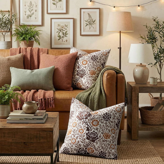 GIGIZAZA Decorative Pillow Covers 18x18 - Set of 2 Velvet Soft Vintage Throw Pillows William Morris Floral Patterned Cushion Covers for Couch Bed Living Room Accent Block Print Throw Pillow Cases