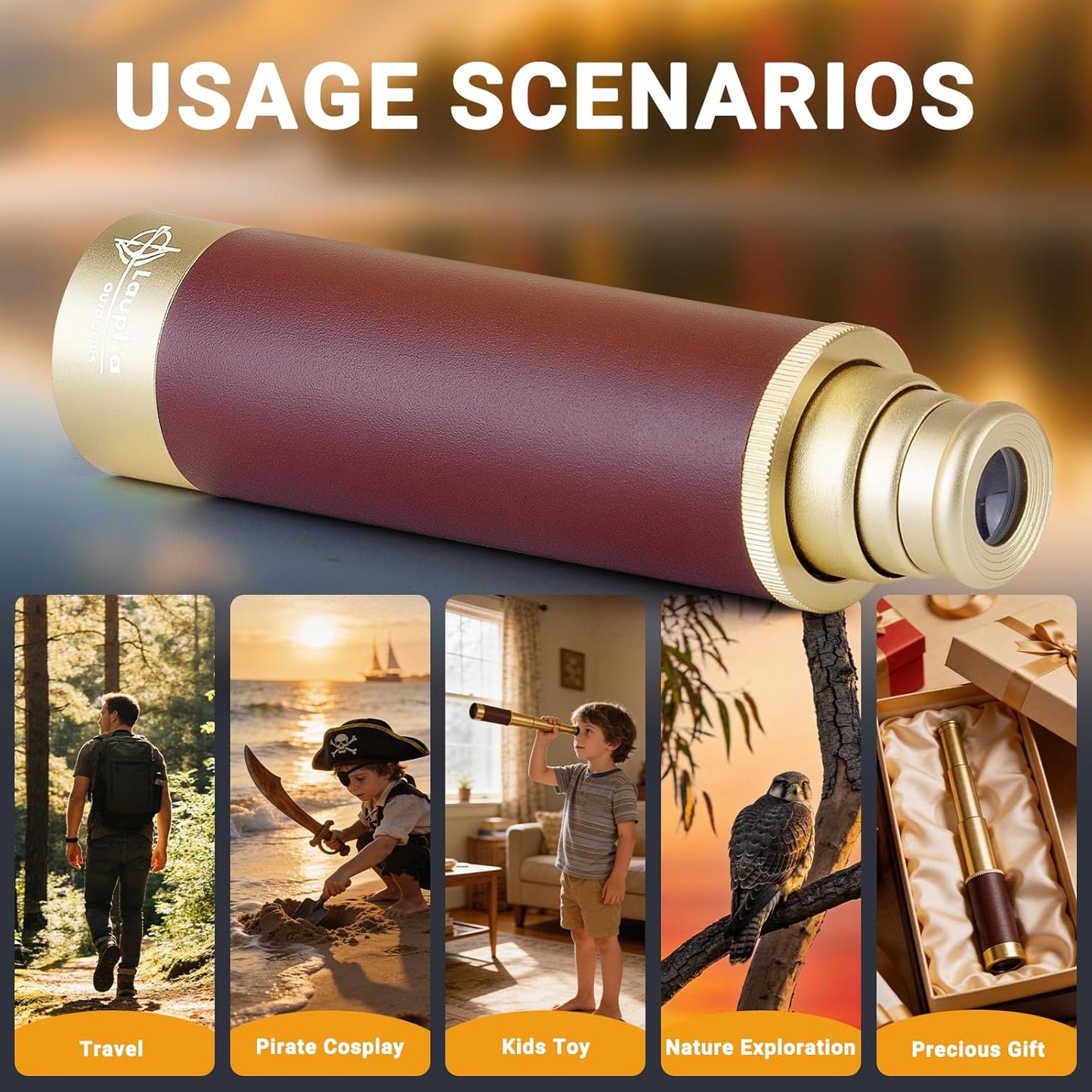 Retro Pirate Telescope Zoomable with Treasure Map 25x30 Spyglass Portable Collapsible Handheld Telescope Vintage Monocular for Kids & Survival Gear Compass Pocket Military Compass