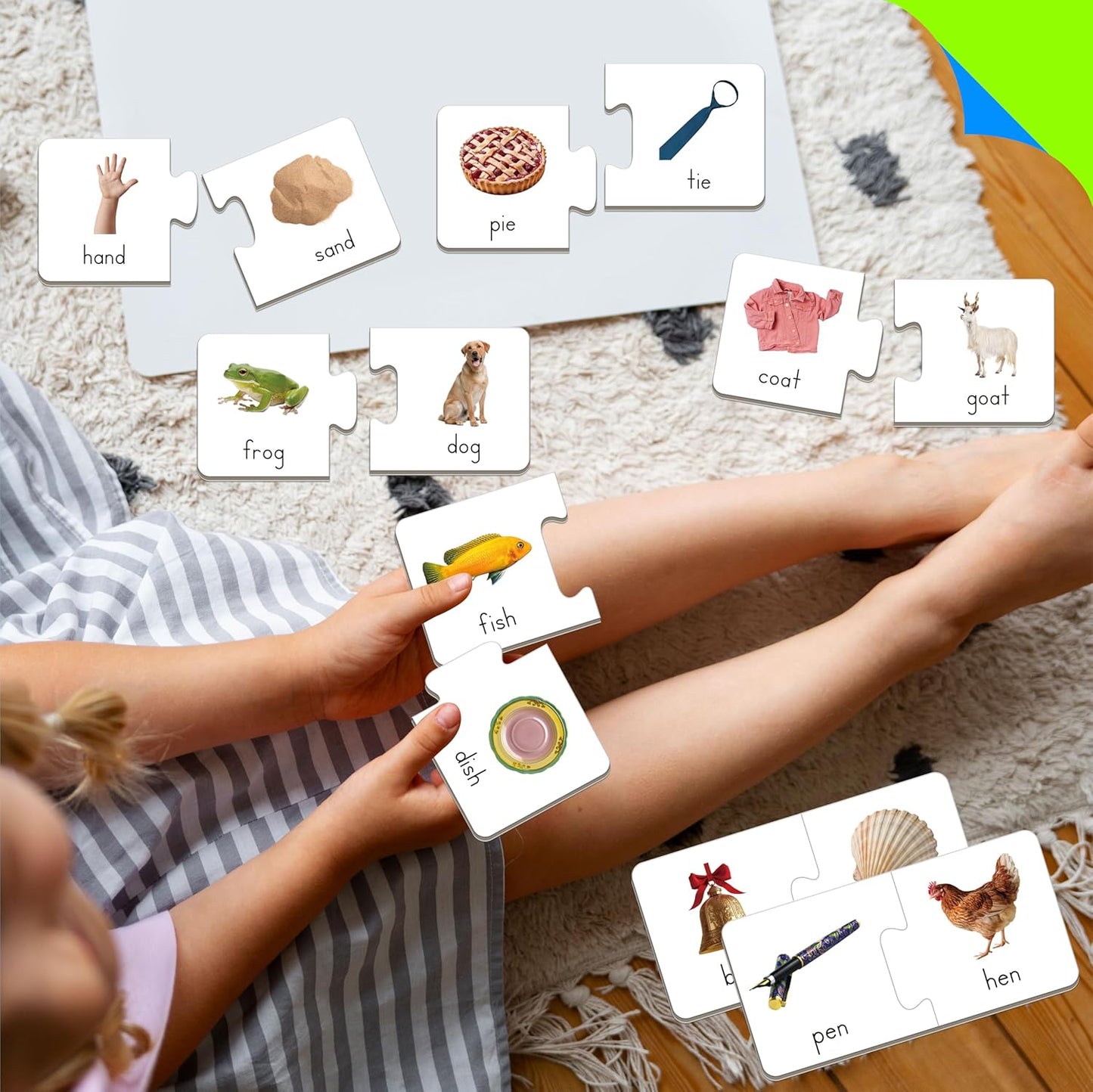 Rhyming Puzzles, 26 Groups Rhyming Word Cards Phonics Matching Game Self-Correcting Puzzle Early Childhood Learning Card for Kindergarten Preschool