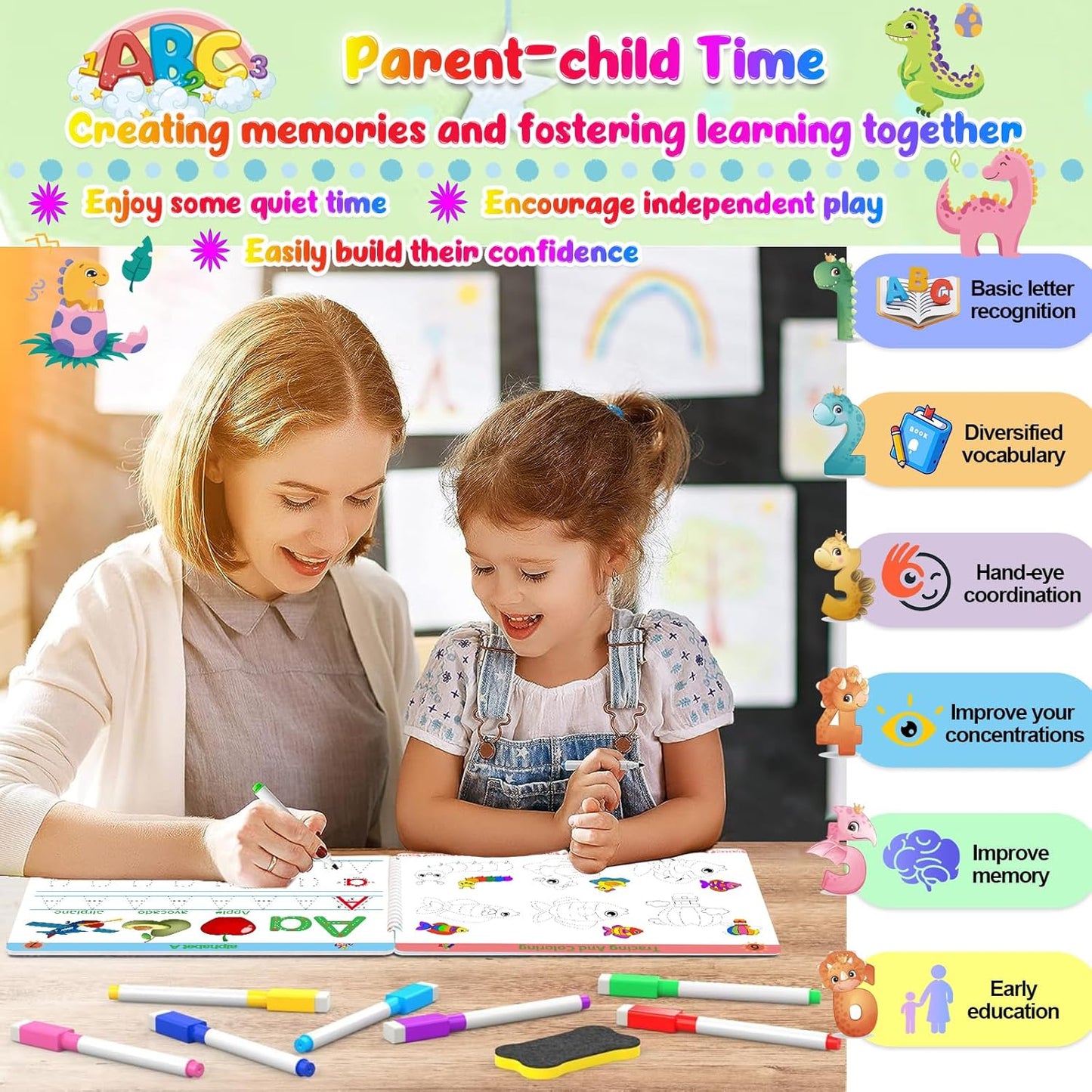 ALIANFLY Preschool Learning Activities Educational Workbook - Toddler Prek Montessori Handwriting Practice Activity Tracing Toys Busy Book for Kids, Autism Learning Materials and ABC Learning Book