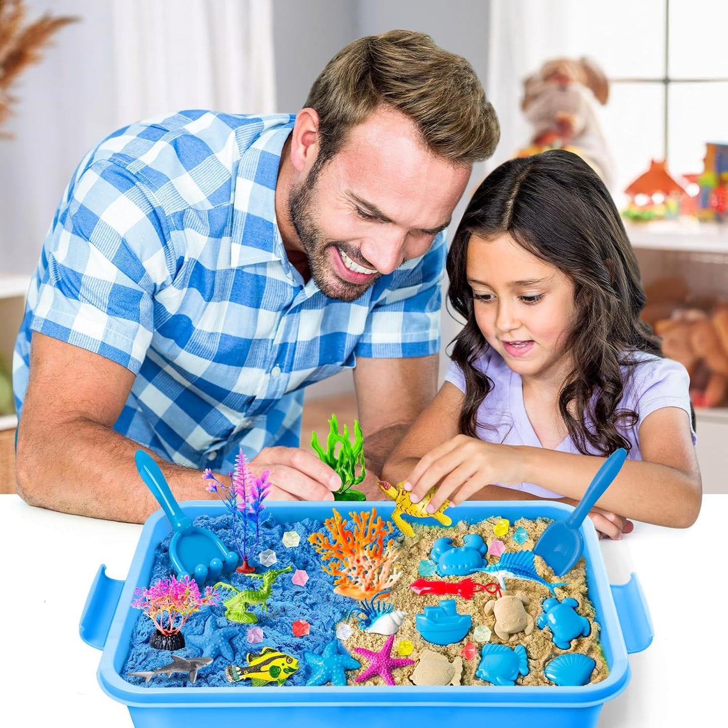ESSENSON Sensory Bin, Construction Kit with Sensory Sand, Play Sand Pretend Play Beach Toy, Sandbox for Girls and Boys