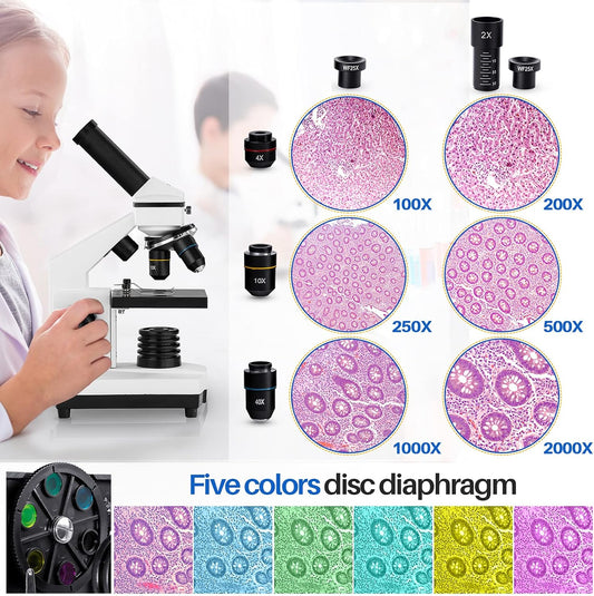 Microscope for Adults Kids, 100X-2000X BEBANG Compound Microscope with Microscope Slides, Microscope Kit for Kids Students Home School Lab