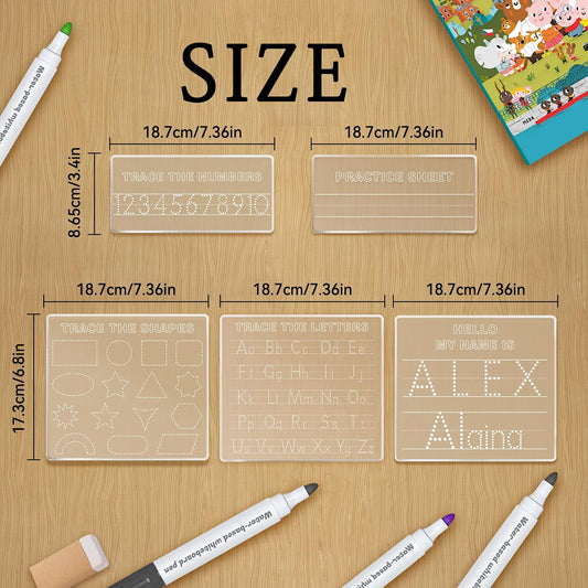 Personalized Name Acrylic Dry Erase Board Custom Engraved Handwriting Practice Board Customized Trace Boards Write Your Name Shape Letter Toys and Learning for Boys Girls