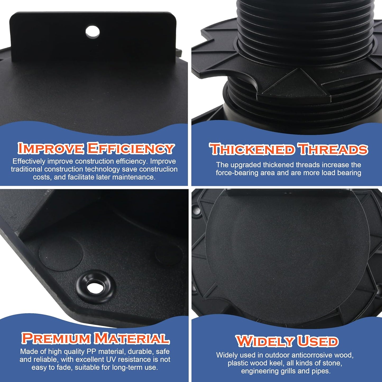 10 Pack Adjustable Deck Support Pedestal, Plastic Adjustable Deck Foundation Base, Support for Floating Deck Platform Deck Floor Height Adjustment Raising from 2-3/8" to 5-1/2"