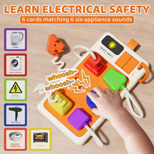 Aprilwolf 9 PCS Sensory Plug Outlet for Toddlers 2-3, Power Strip Montessori Toys for 18+ Months, Busy Board with Light & Sounds, Airplane Car Travel Toys Gift for Baby