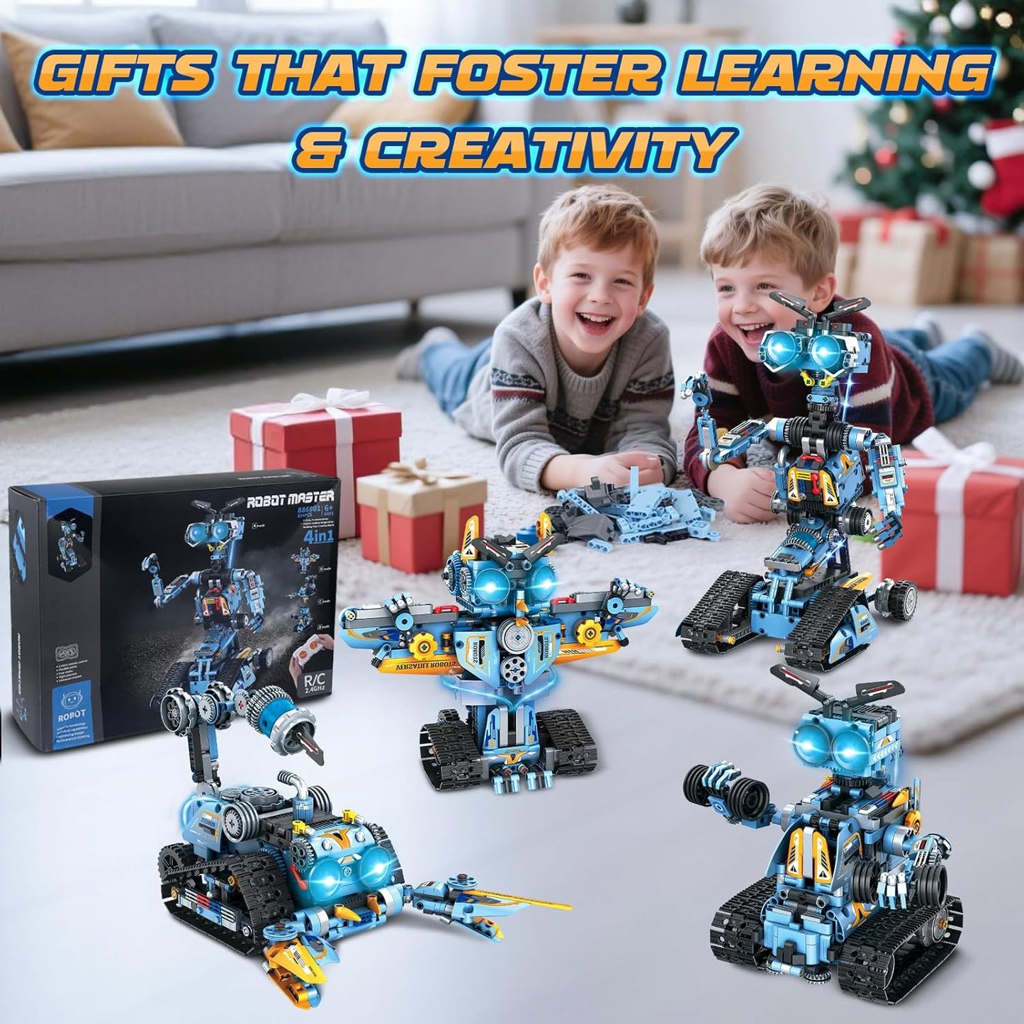 4-in-1 Rechargeable Remote Control RC Robot Building Toys for Kids, STEM Educational Building Block Robotics Kit Gifts for Christmas Boys Girls Ages 6 7 8 9 10 11 12+ (813PCS)