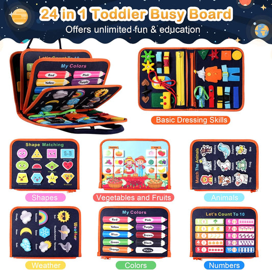 Teefrye Toddler Busy Board Montessori Toys for Toddlers 1-3 Year Old Educational Activity Book Board Sensory Travel Toys Ages 3-5 Preschool Learning Fine Motor Skills Toy Quiet Book Gift for Kids