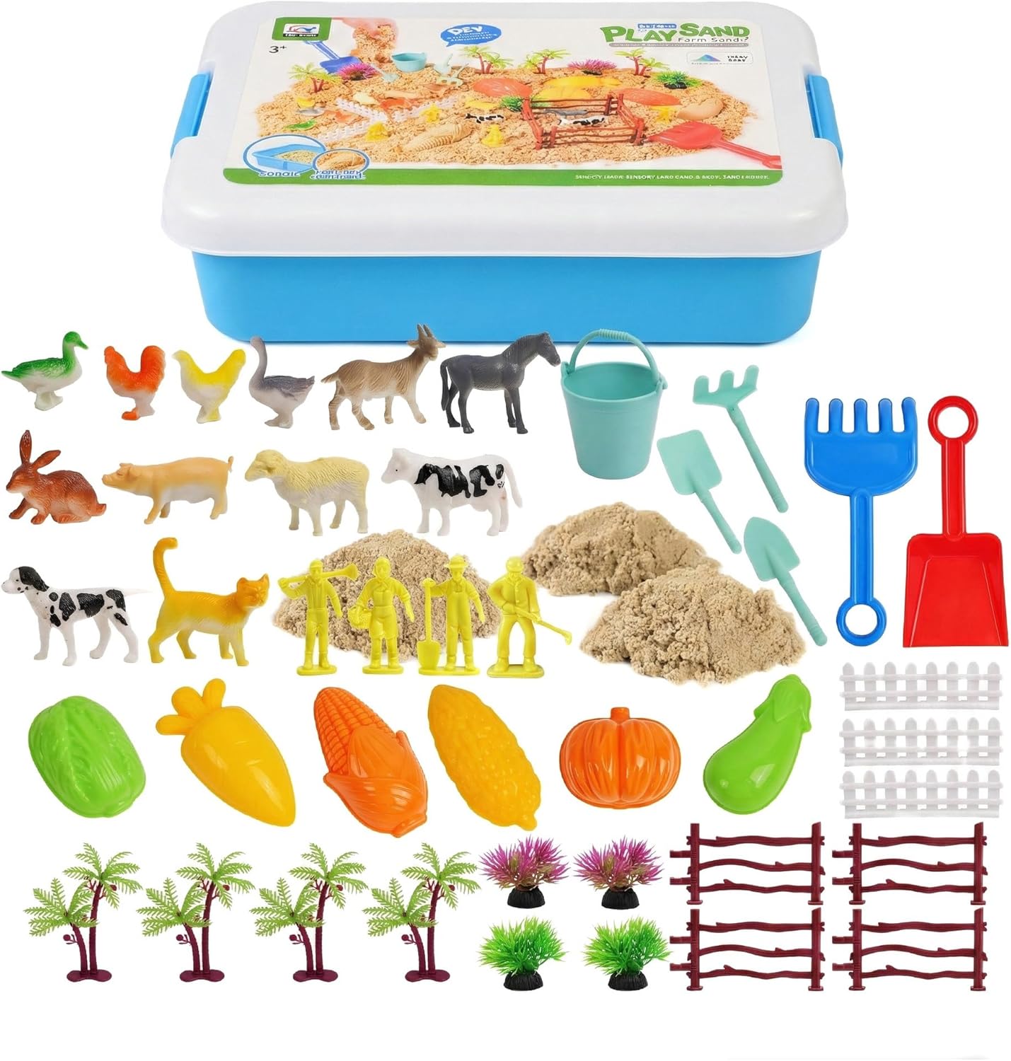 Farm Play Sand Toys for Toddlers, 45PCS 2.65Lbs Sensory Sand Set, Kids 3-7 Indoor Outdoor Toys, Christmas Birthday Gift for Boys Girls