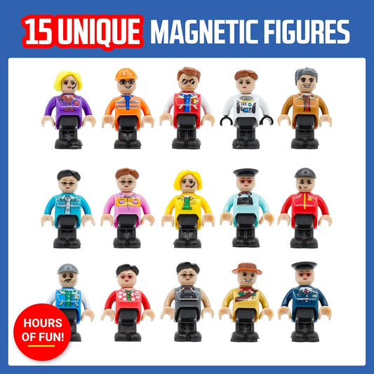 Playmags Magnetic Figures Community Set of 15 Pieces - 2 Inches Play People Perfect for Magnetic Tiles Building Blocks - STEM Learning Toys Children – Magnet Tiles Expansion Accessories Pack