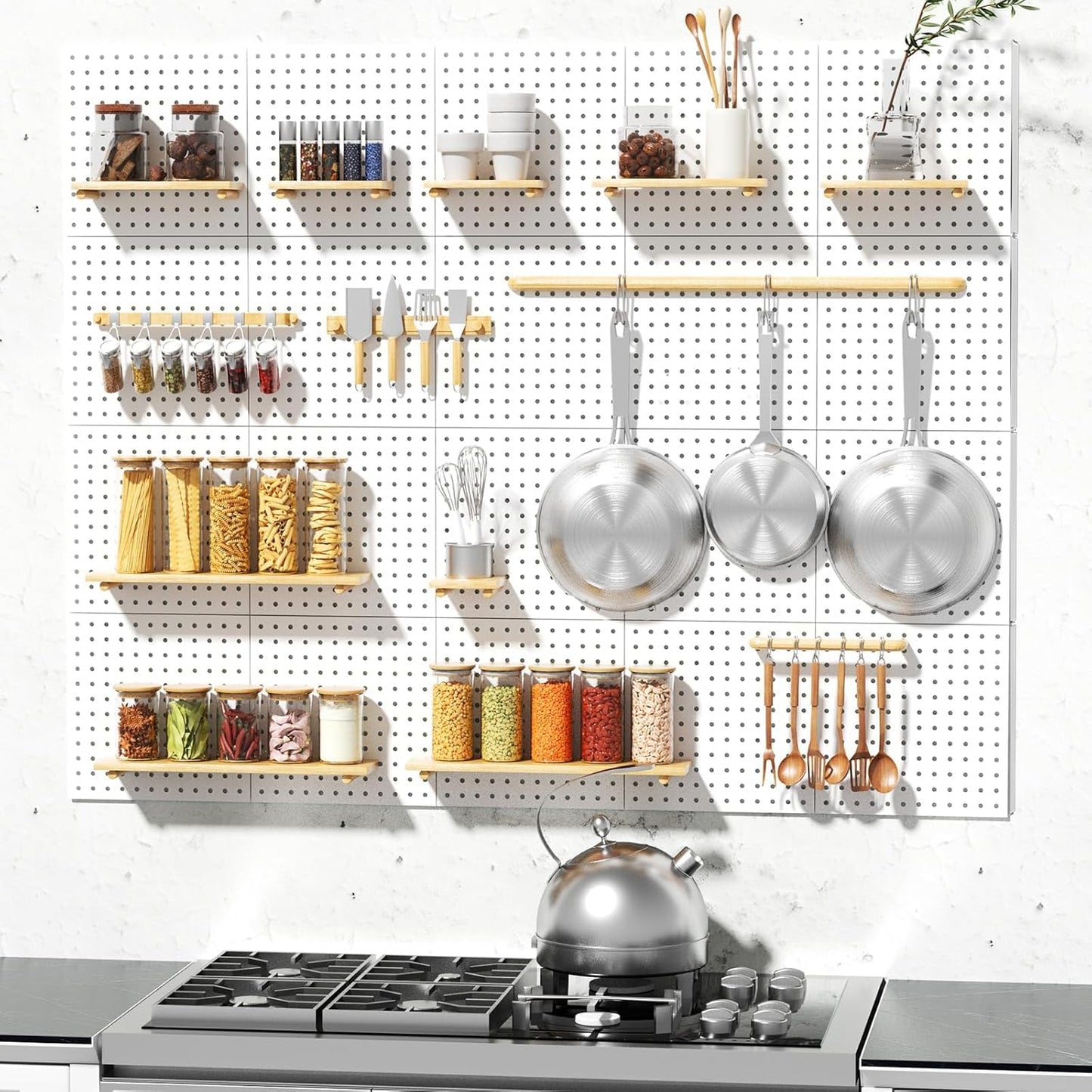 FZK Peg Board with Hooks, Plastic Pegboard Kit with 4 White Pegboards and Accessories, Peg Board Wall Organizer for Office and Craft Room