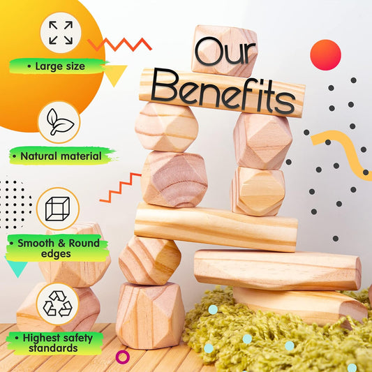 Panda Brothers Set of 2 Montessori Toys: Wooden Geoboard & Wooden Balancing Stones. Educational toys for Kids, Wooden Toys, Sensory Toys for 3 4 5 Year Old, Busy Board, Preschool Classroom STEM Toy