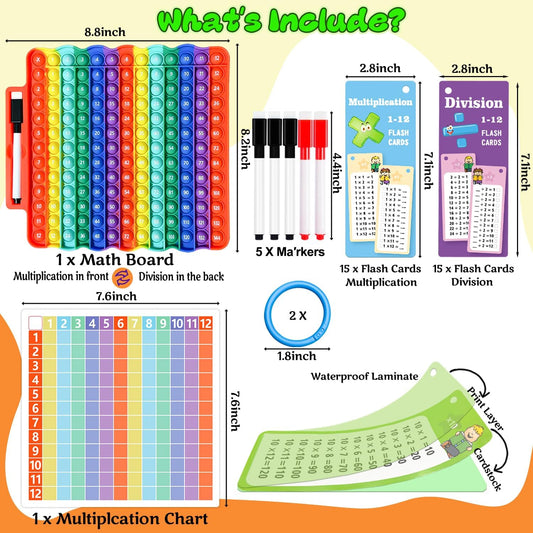 Multiplication Flash Cards + Math Board, Math Flash Cards & Chart, Times Table Manipulatives for Preschoolers 3rd,4th,5th,6th Grade