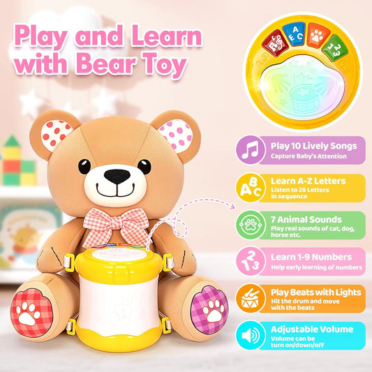 Hodurgyi Baby Toys 6-12 Months, Bear Musical Plush with Lights,ABCs,Animal Sounds, Numbers, Infant Early Learning Toy, Christmas Birthday Gifts for 6+ Month Boys &Girls