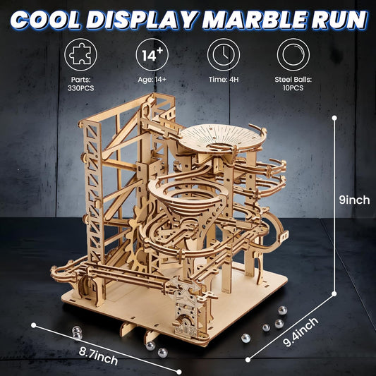 3D Wooden Puzzles for Adults: 371pcs Wood Mechanical Marble Run Model Kits with Roller Coaster Building Set for Adults - 3D Brian Teaser Desk Toys Wooden Puzzles for Men Women Hobbies Gifts