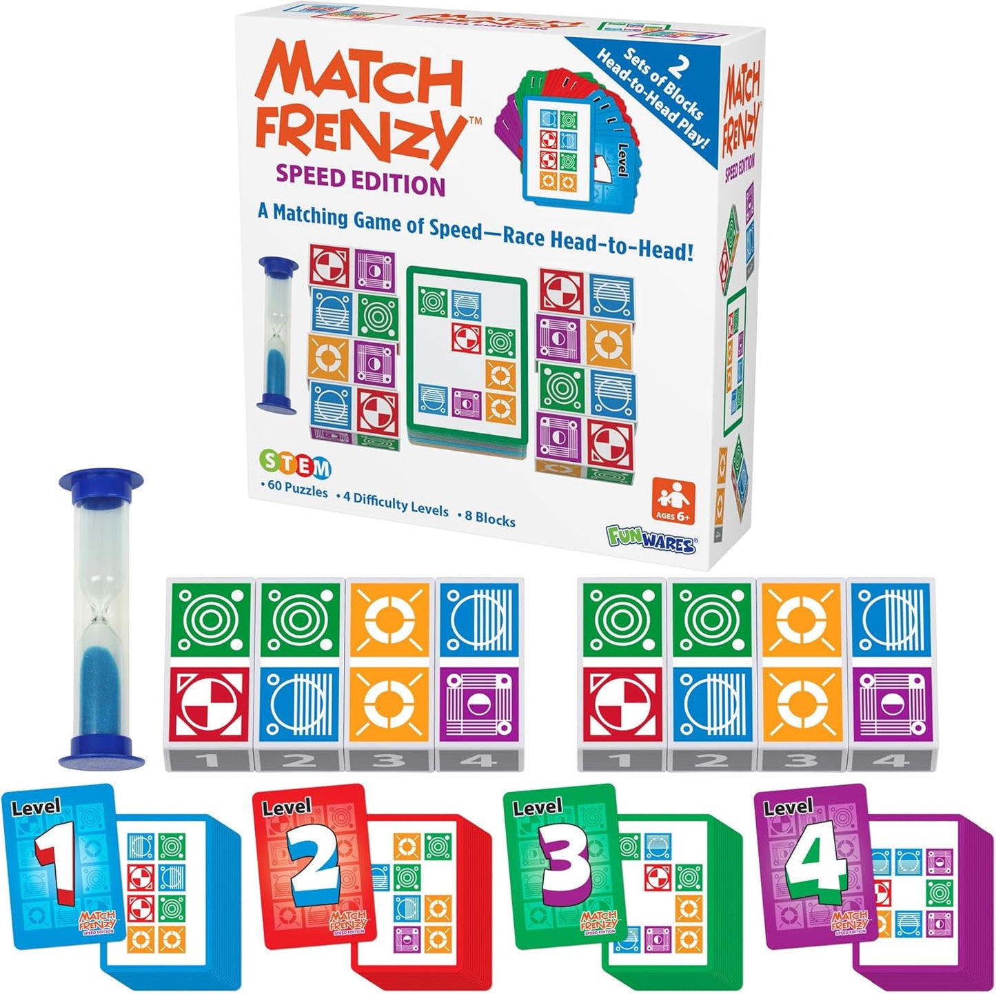 Funwares Match Frenzy: Portable Pattern Matching Puzzle Game, Family Mini Board Games, Perfect for Travel & Home Play, Road Trip Activities for Kids and Adults, Quick Set-Up - Speed Edition