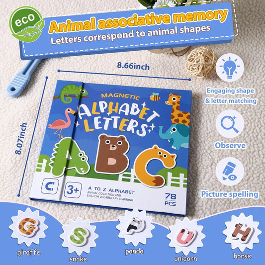 78 PCS Alphabet Magnets for Toddlers 3-5 Years Old - Uppercase & Lowercase Fridge Magnets, Preschool Learning Toys for Refrigerator, Homeschool Supplies & Birthday Party Games for Kids